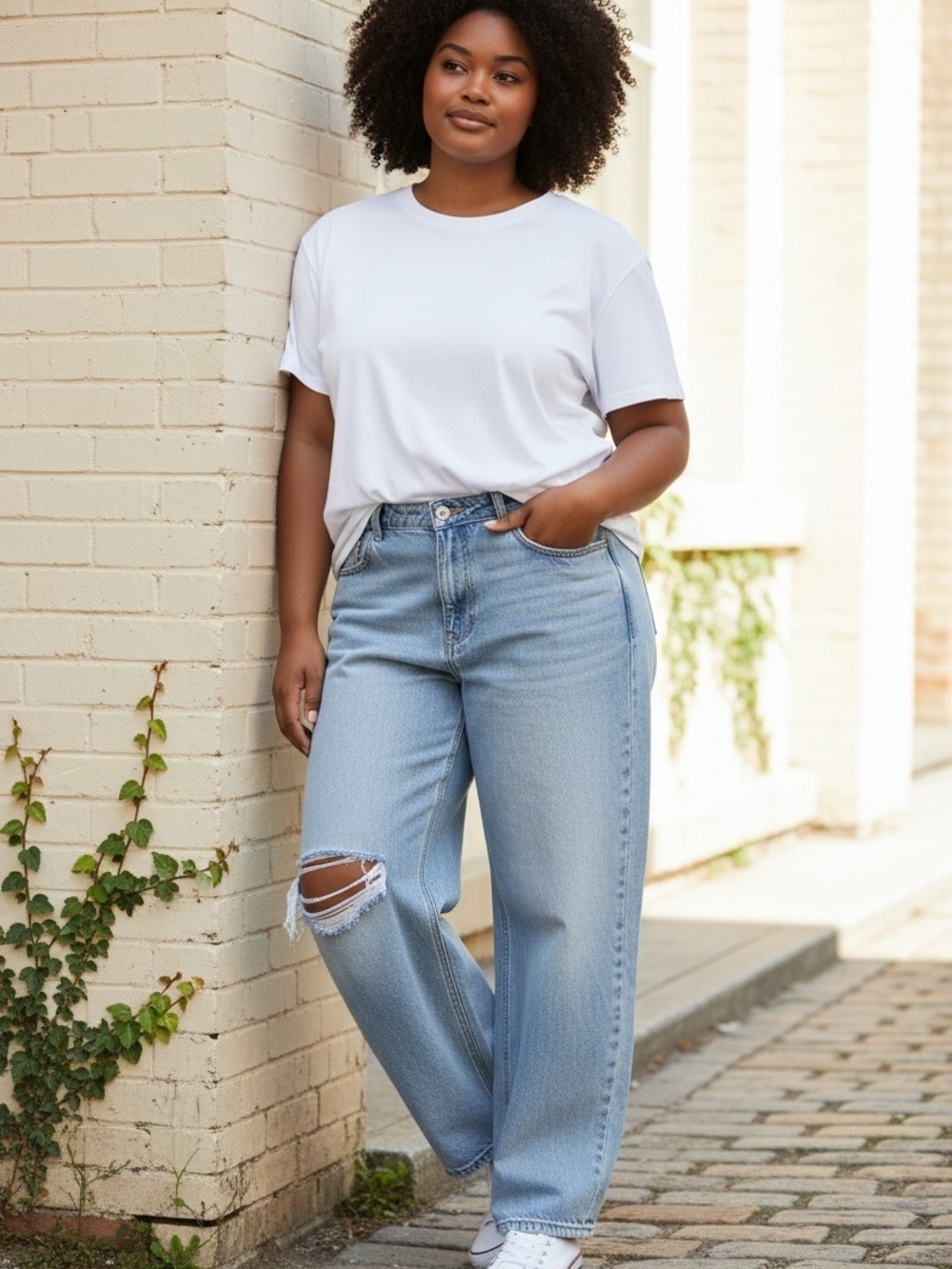 wild fable Light Blue Boyfriend Jeans with Knee Rip